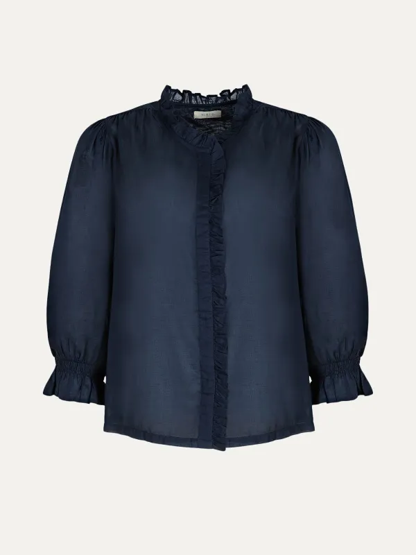 Frankie Voile Ruffle Blouse - Navy made by iris