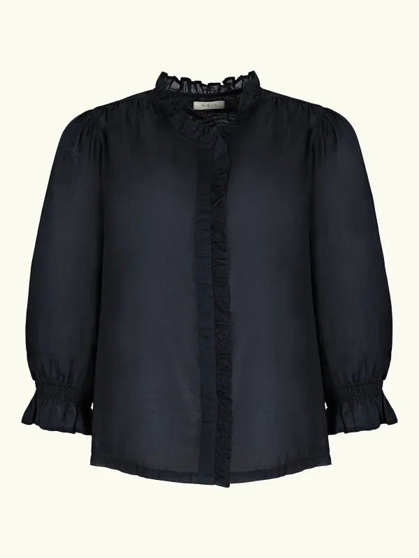 Frankie Voile Ruffle Blouse - Black made by iris