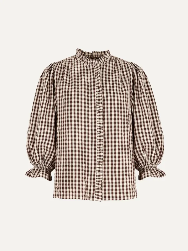 Frankie Check Blouse - Brown made by iris
