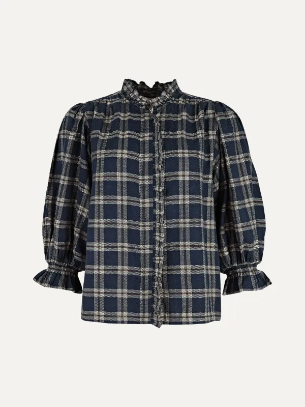 Frankie Lurex Check Blouse - Navy made by iris