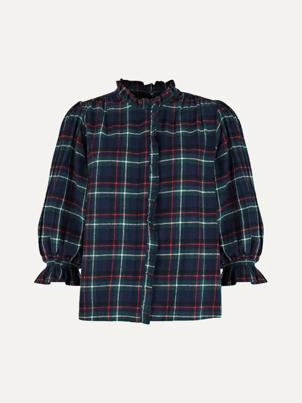 Frankie Tartan Blouse - Navy & Green made by iris