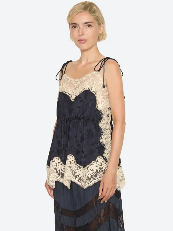 Shay Lace Tie Cami - Navy made by Sea New York