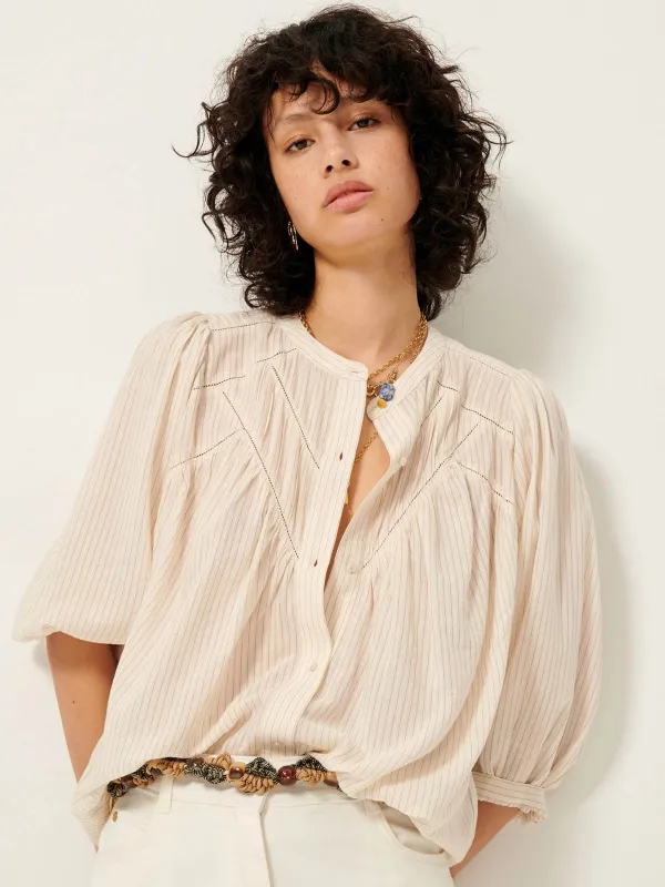 Savi Pinstripe Blouse - Ecru & Black made by Sessun