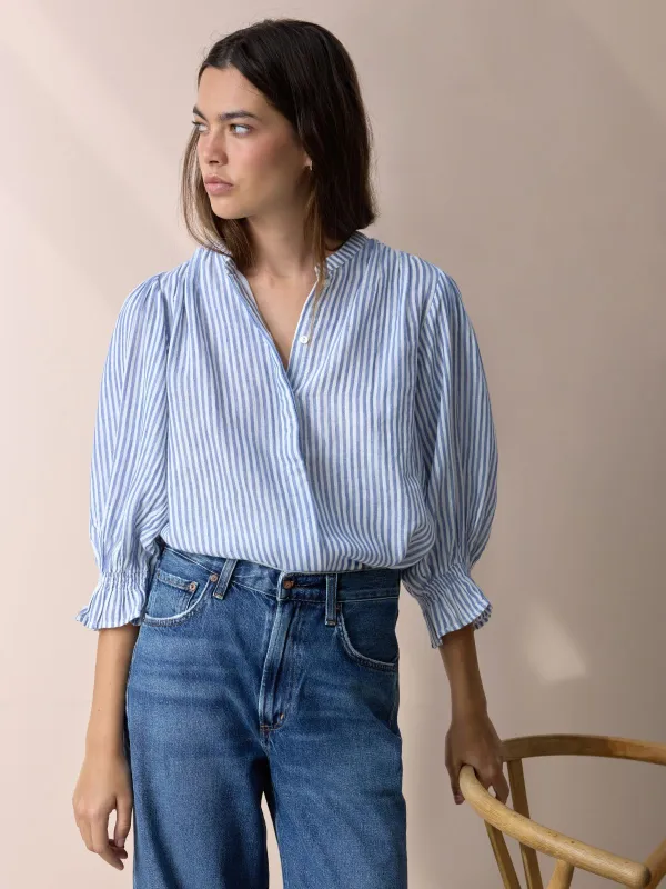 Jamie Stripe Blouse - Blue & White made by iris