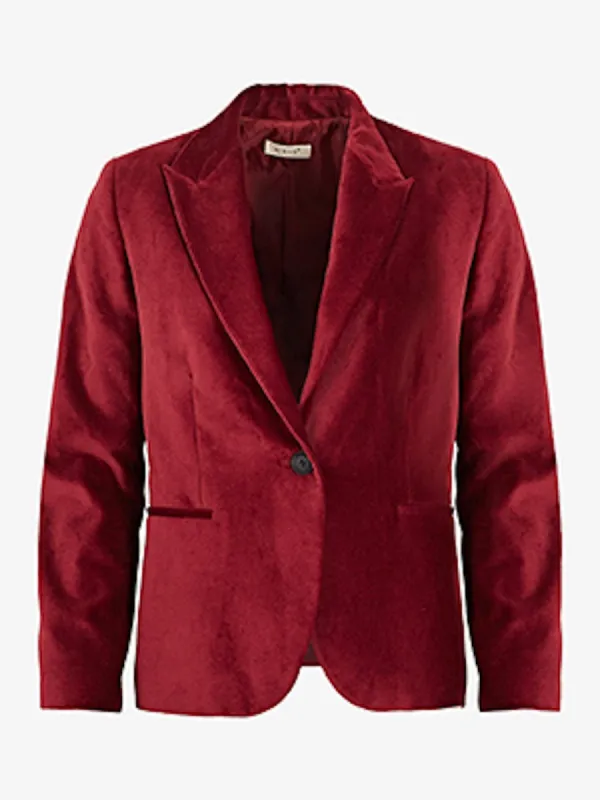Sabine Burgundy Velvet Tailored Jacket made by iris