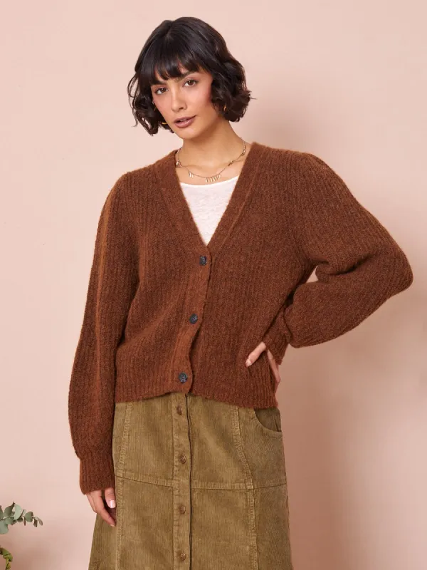 Mabel Alpaca Cardigan- Chocolate Brown sold by iris