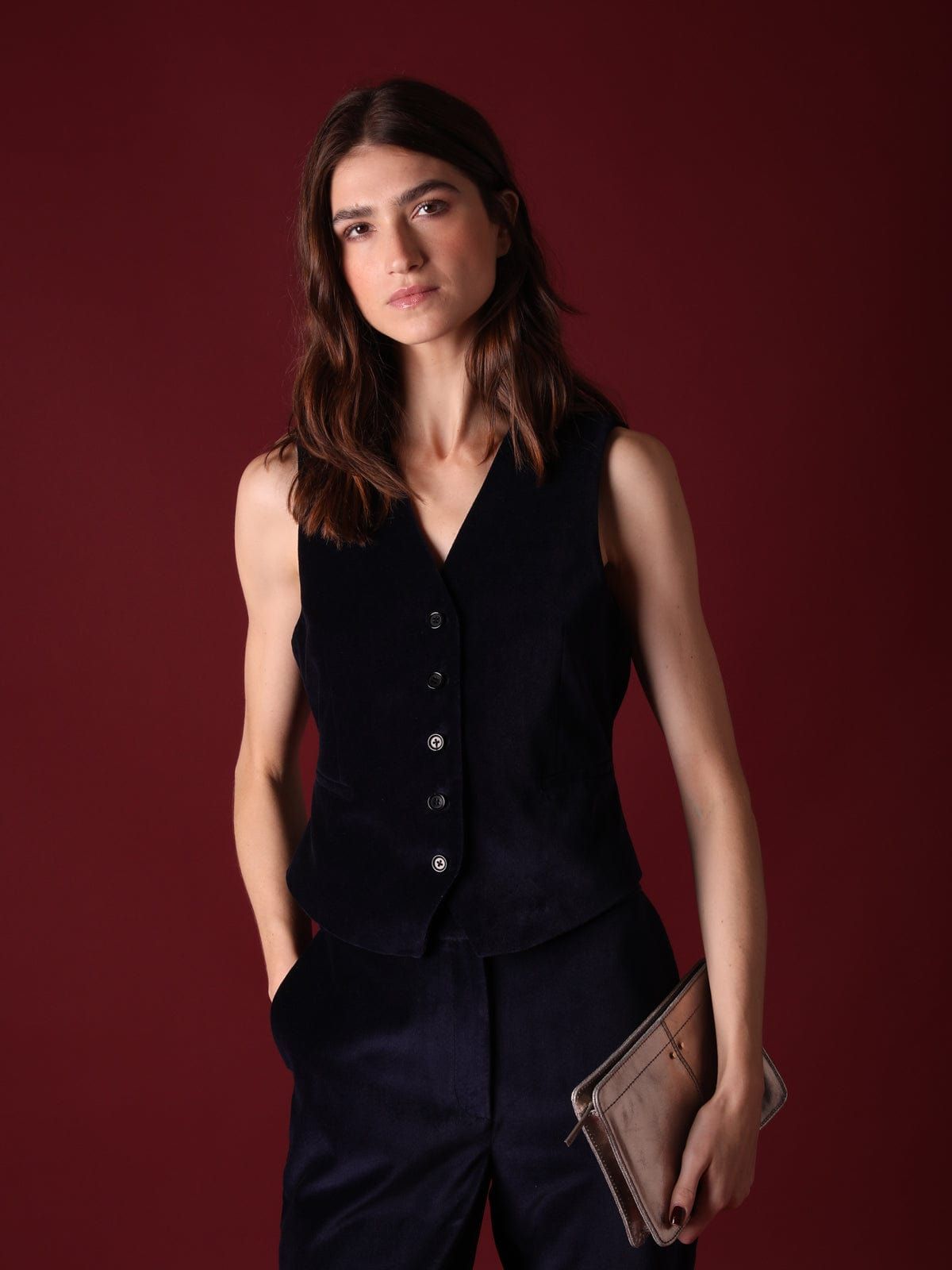 Raine Navy Velvet Waistcoat sold by iris