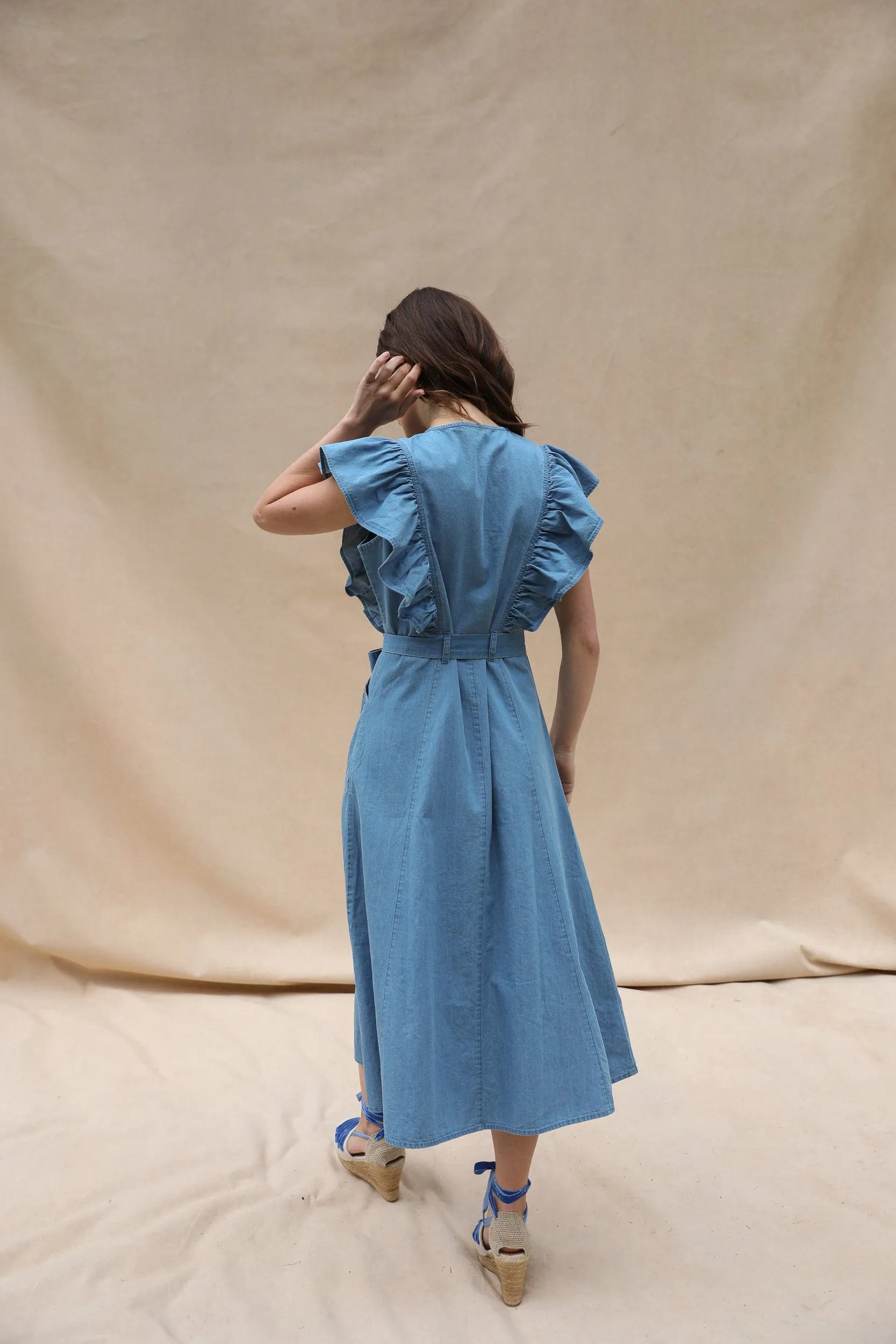 Paige Frilled Chambray Midi Dress sold by iris product image thumbnail 4