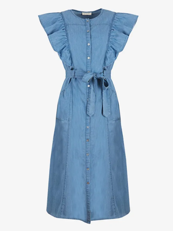 Paige Frilled Chambray Midi Dress sold by iris