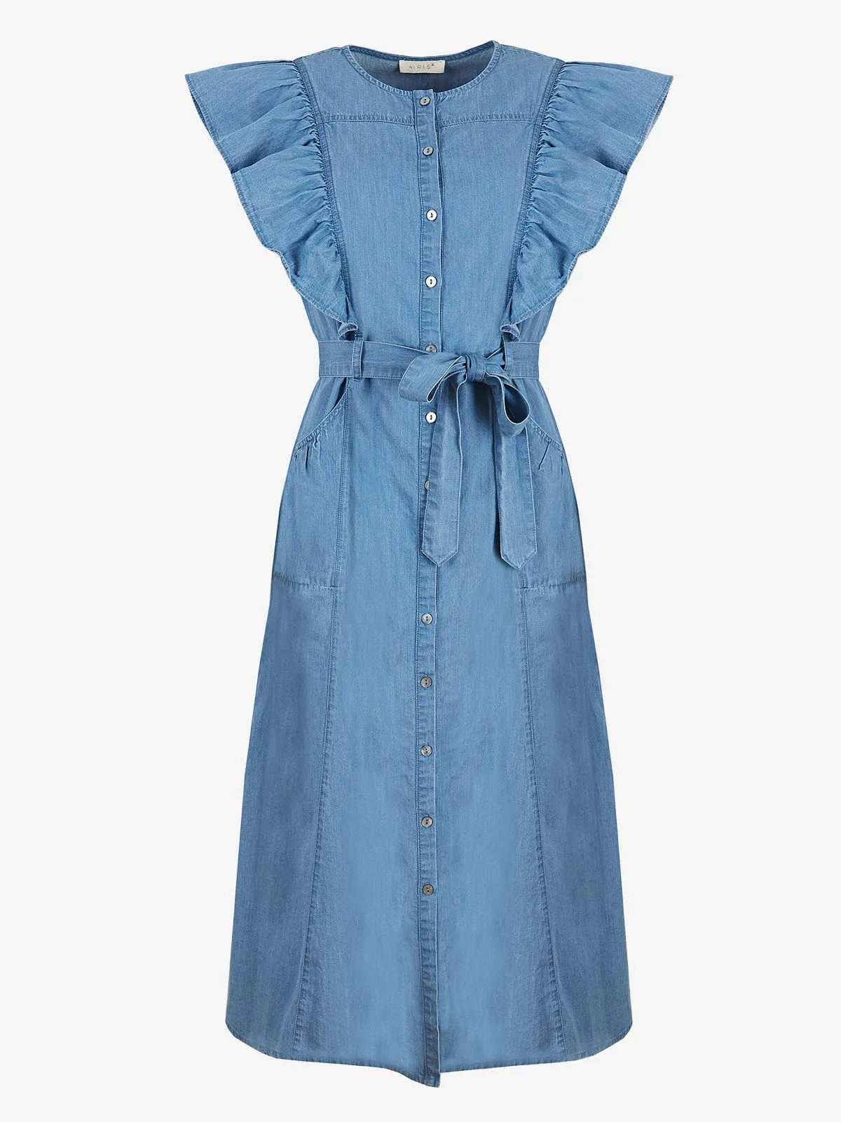 Paige Frilled Chambray Midi Dress sold by iris