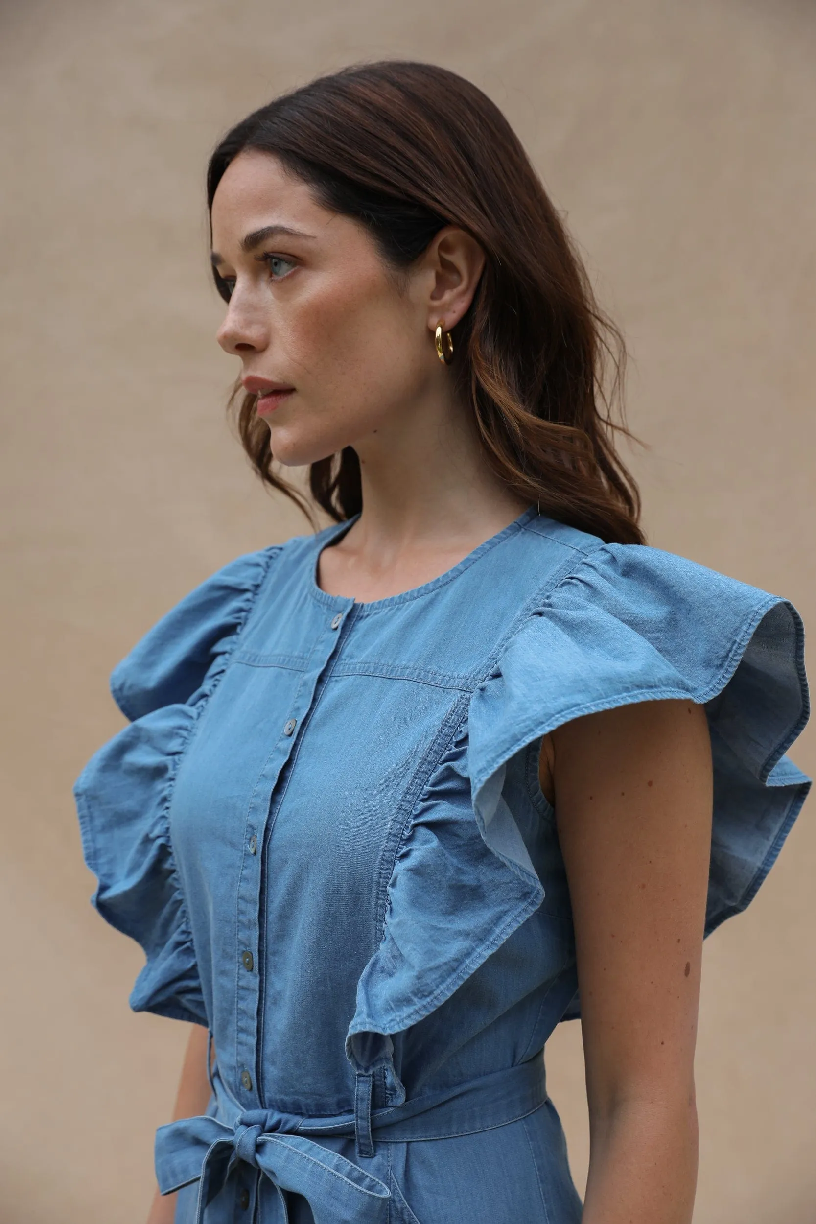 Paige Frilled Chambray Midi Dress sold by iris product image thumbnail 5