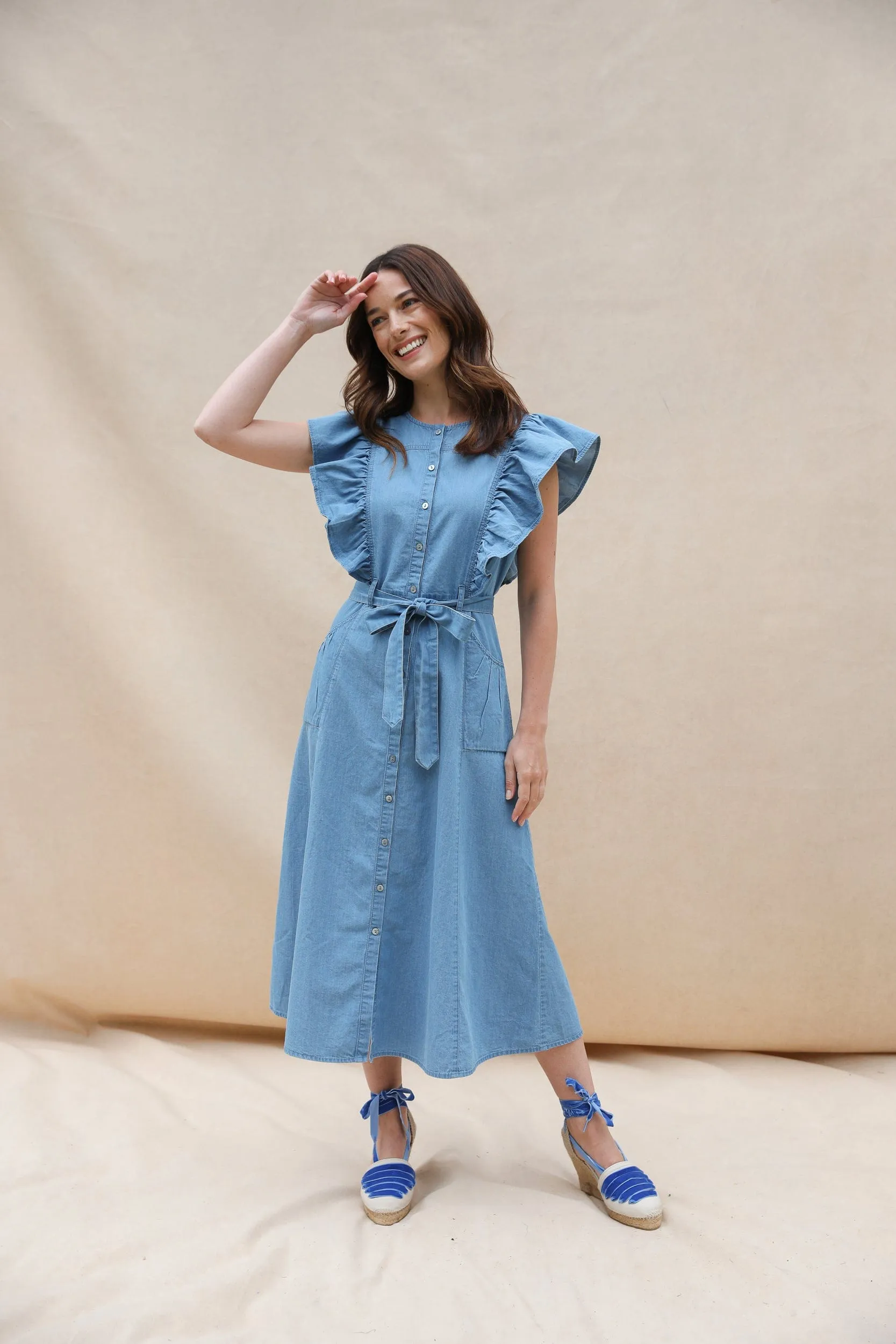 Paige Frilled Chambray Midi Dress sold by iris product image thumbnail 3