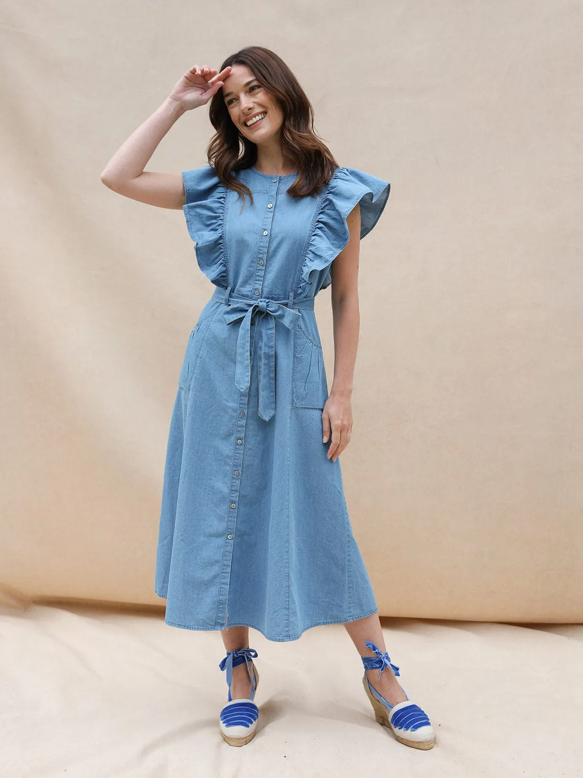 Paige Frilled Chambray Midi Dress sold by iris product image thumbnail 2