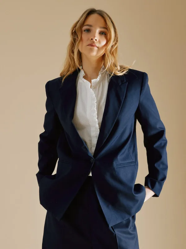 Wrenley Cotton Blazer-Navy sold by iris