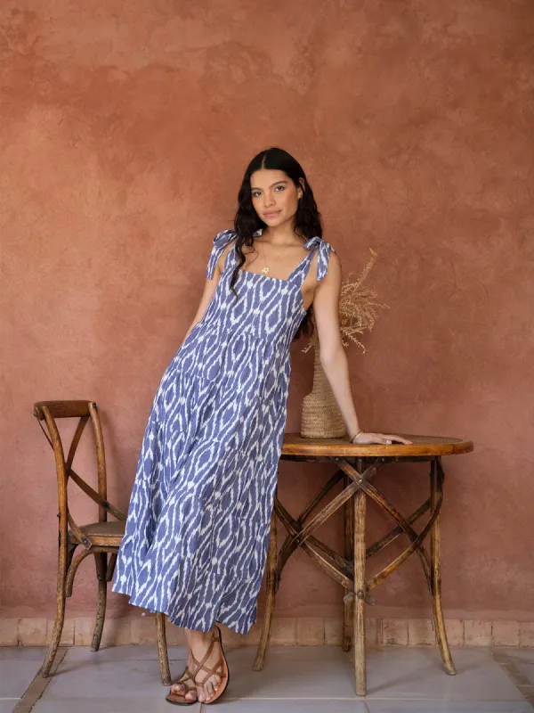 Gracie Ikat Dress - Blue and White made by iris