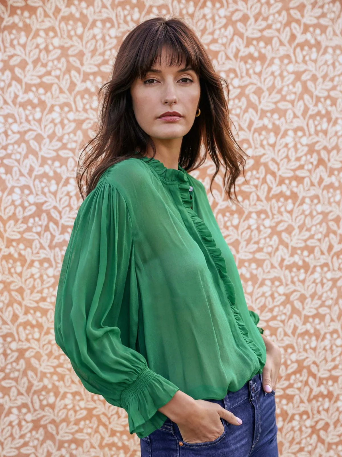 Frankie Ruffle Blouse- Green sold by iris product image thumbnail 3