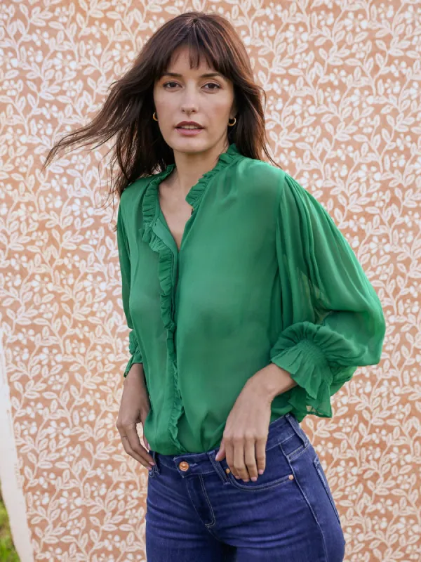 Frankie Ruffle Blouse- Green made by iris