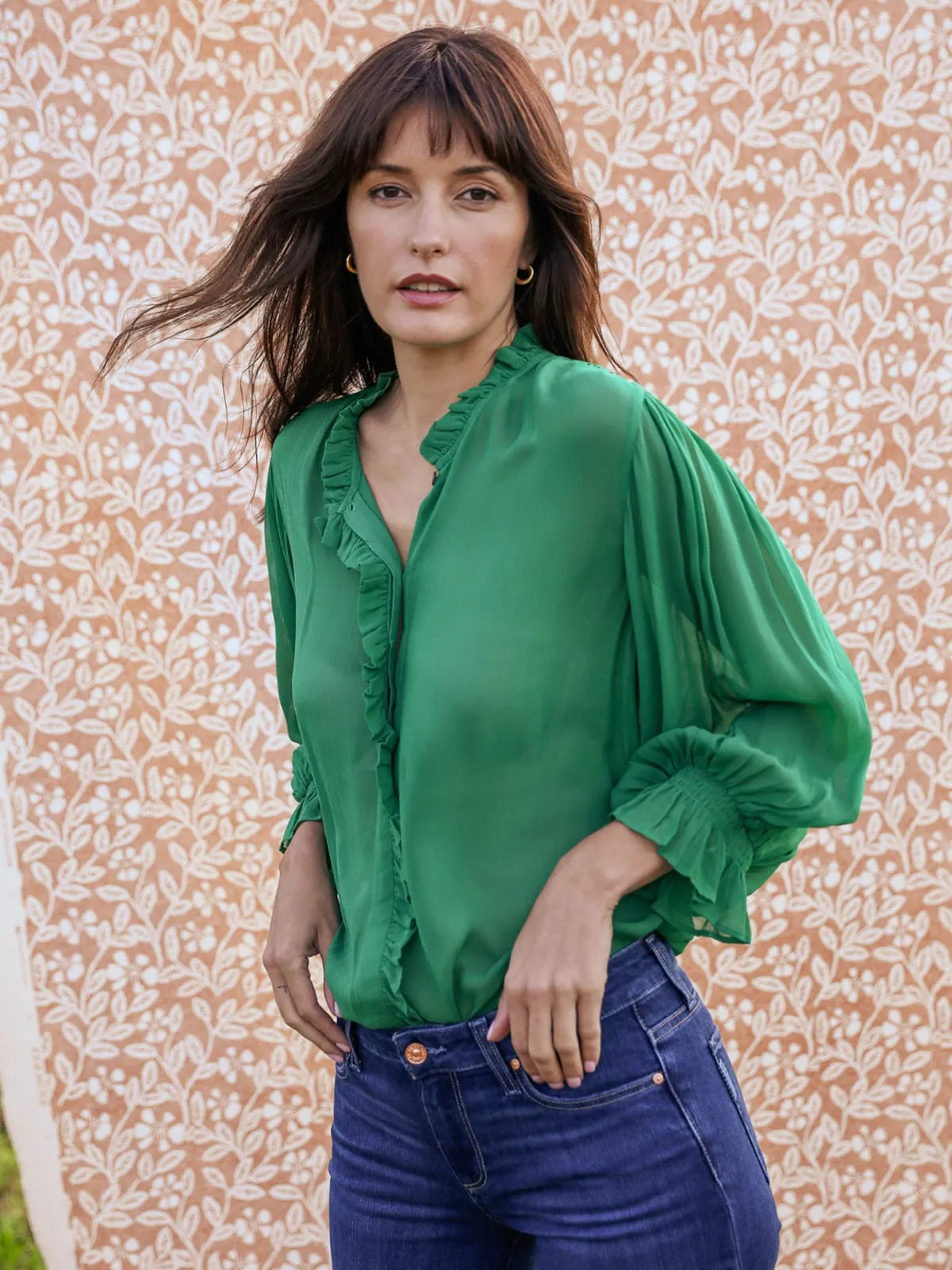 Frankie Ruffle Blouse- Green sold by iris