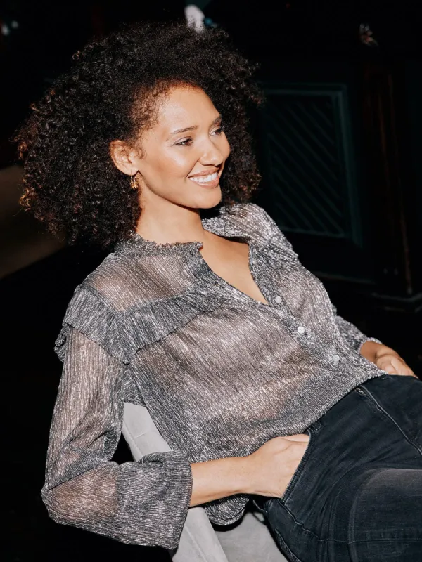 Imae Frill Lurex Blouse made by iris