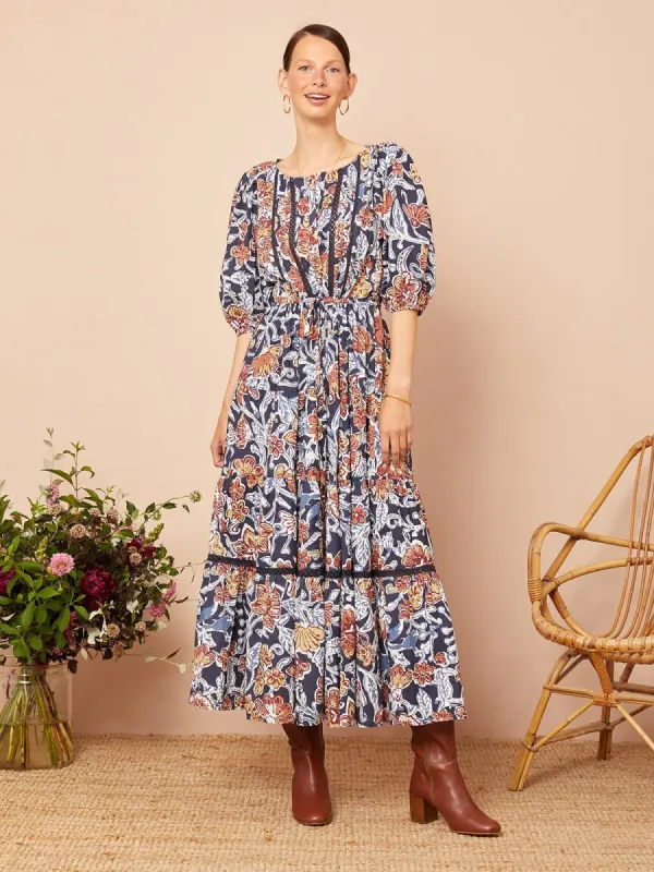 Mika Lace Insert Dress- Inky Floral Navy sold by iris