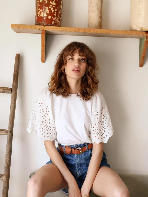 Ella Broderie Jersey Top sold by iris