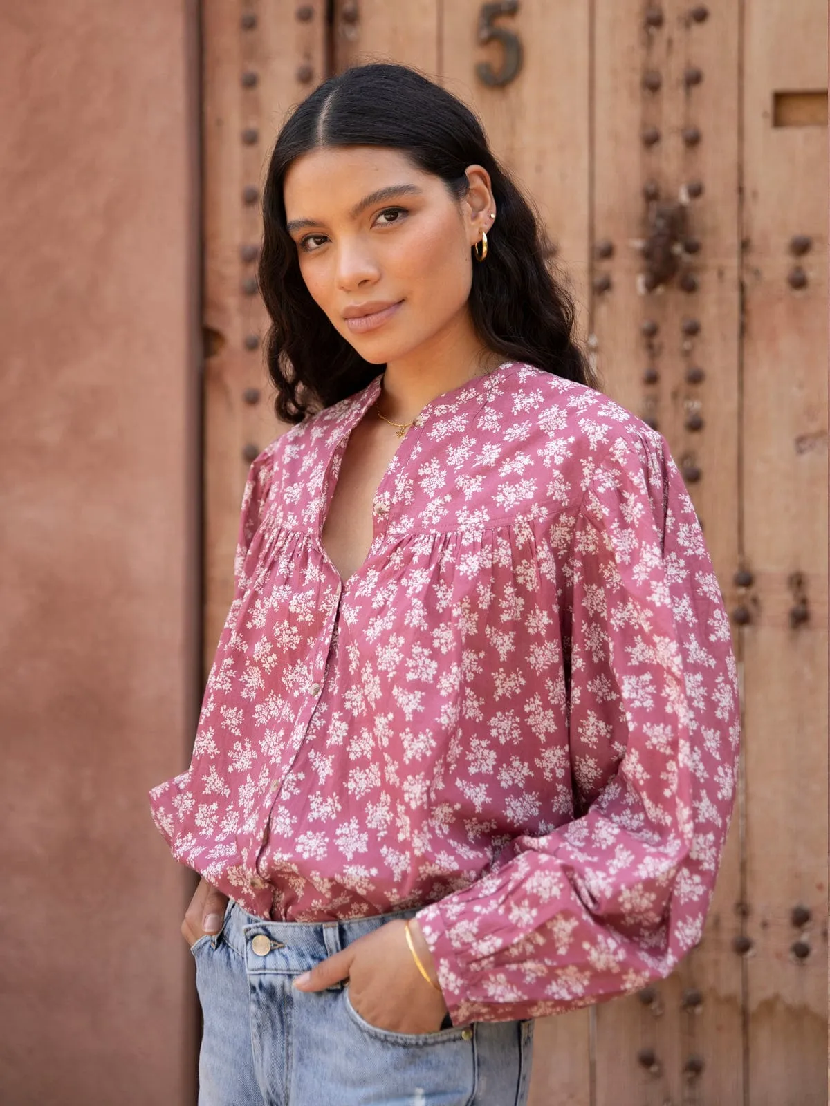 Lola Button Front Blouse - Rose Pink sold by iris