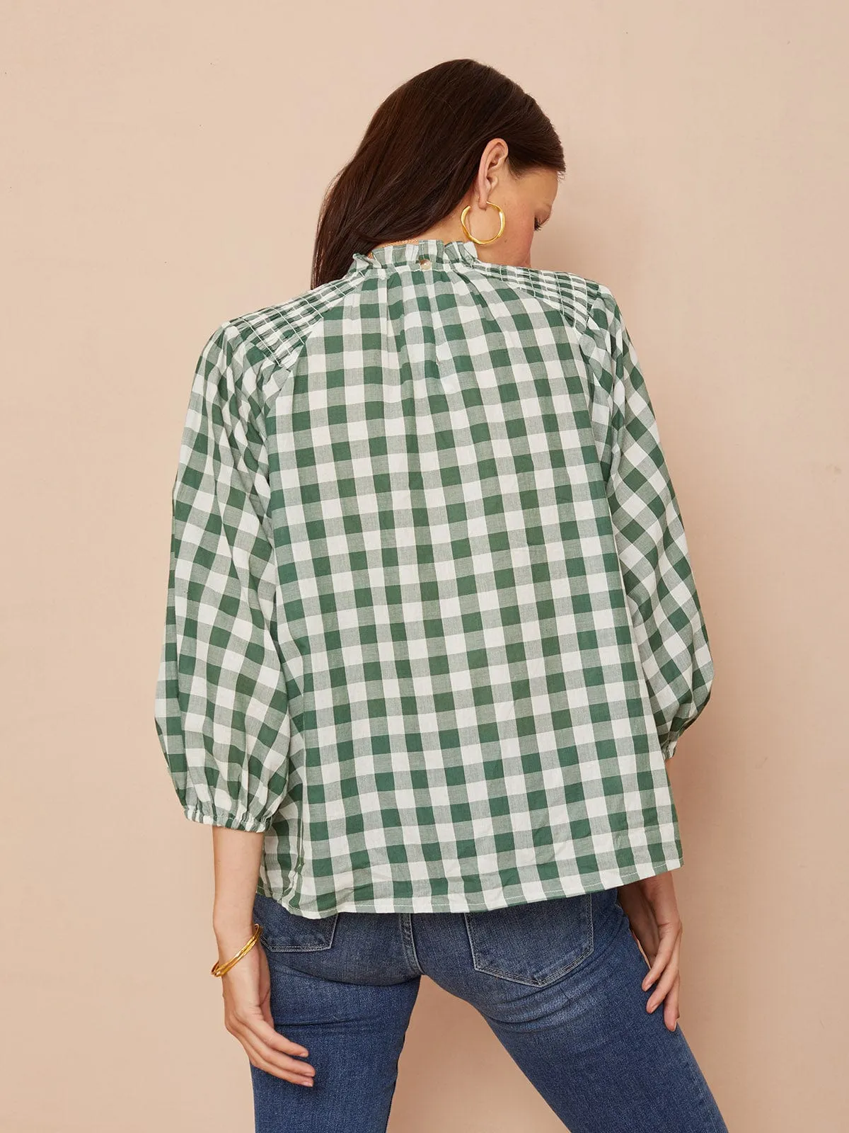 Lily Frill Blouse- Gingham Green sold by iris product image thumbnail 3