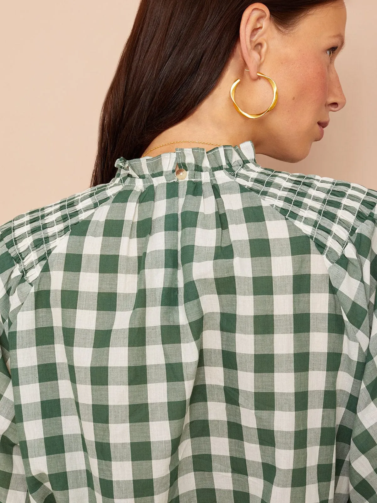 Lily Frill Blouse- Gingham Green sold by iris product image thumbnail 4