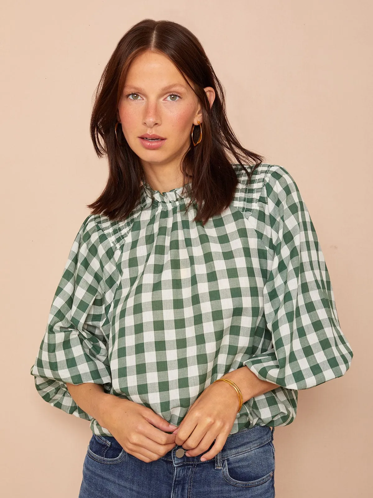Lily Frill Blouse- Gingham Green sold by iris product image thumbnail 2