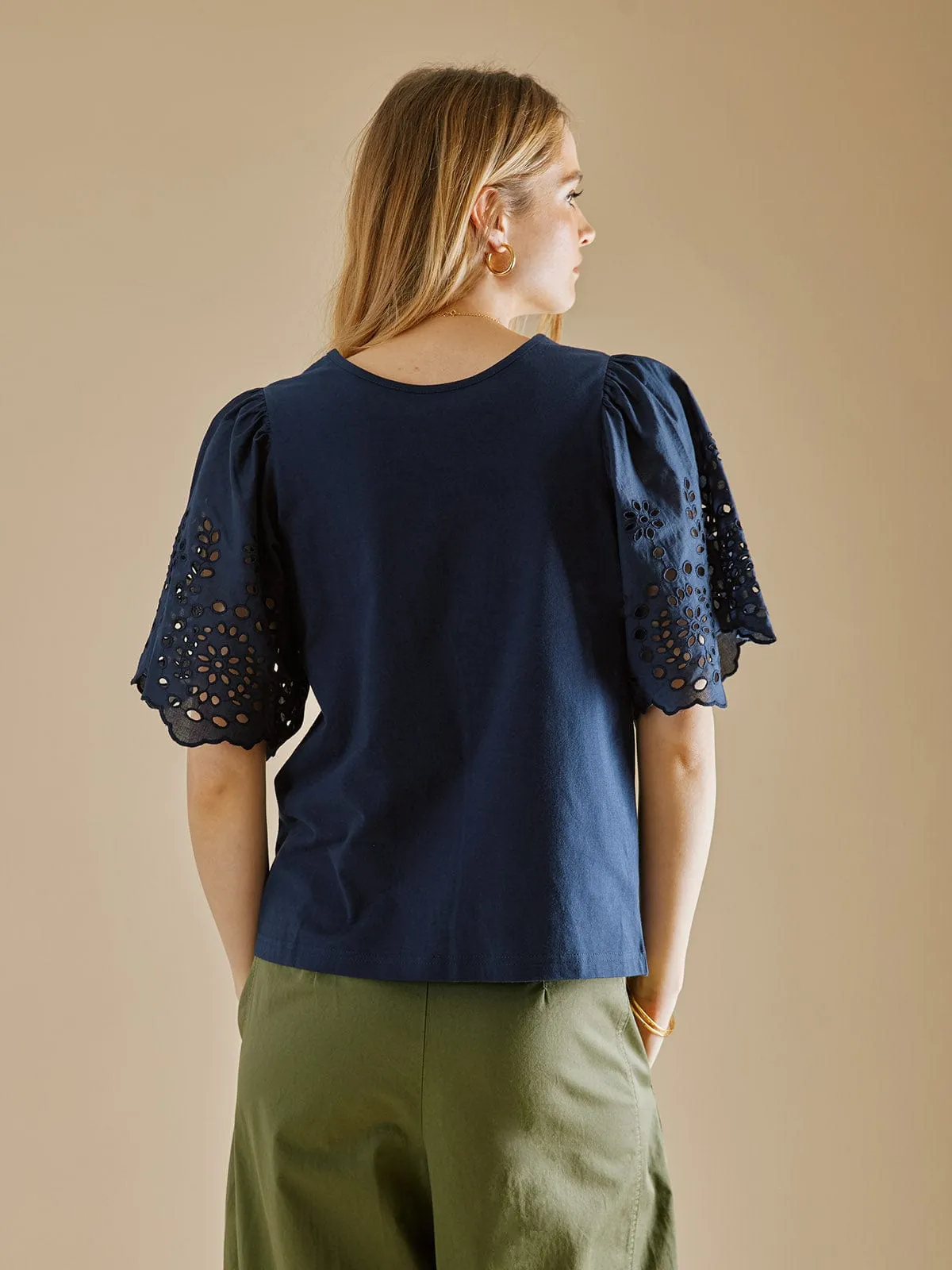 Ella Broderie Jersey Top - Navy sold by iris product image thumbnail 2