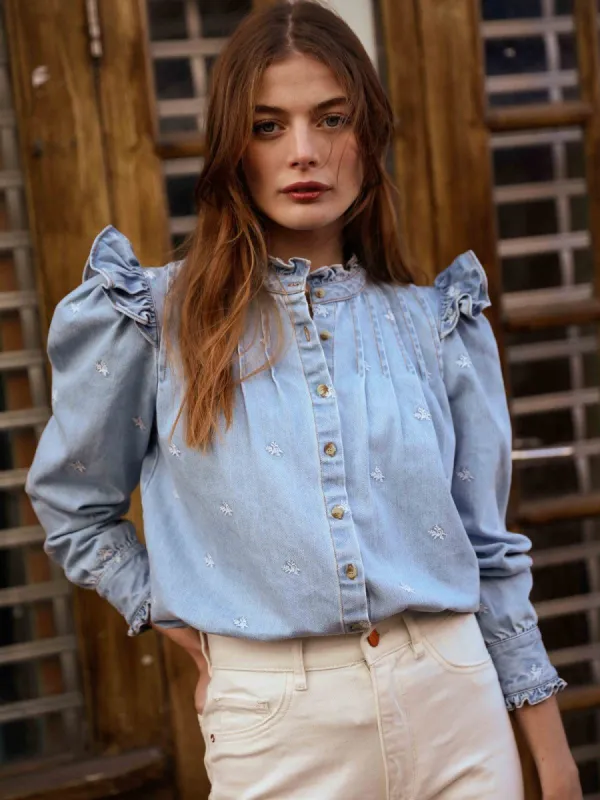 Rocco Embroidered Denim Blouse made by iris