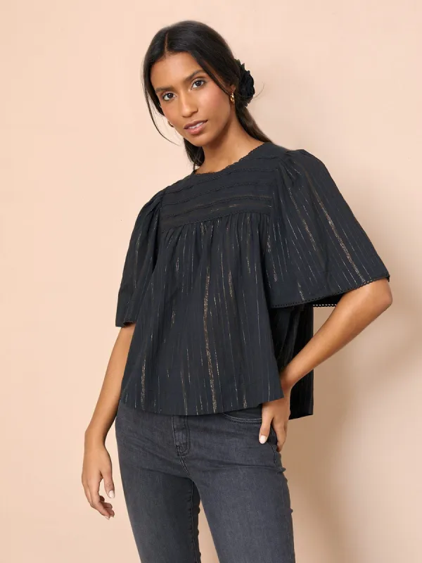 Blaire Lurex Stripe Top- Black sold by iris