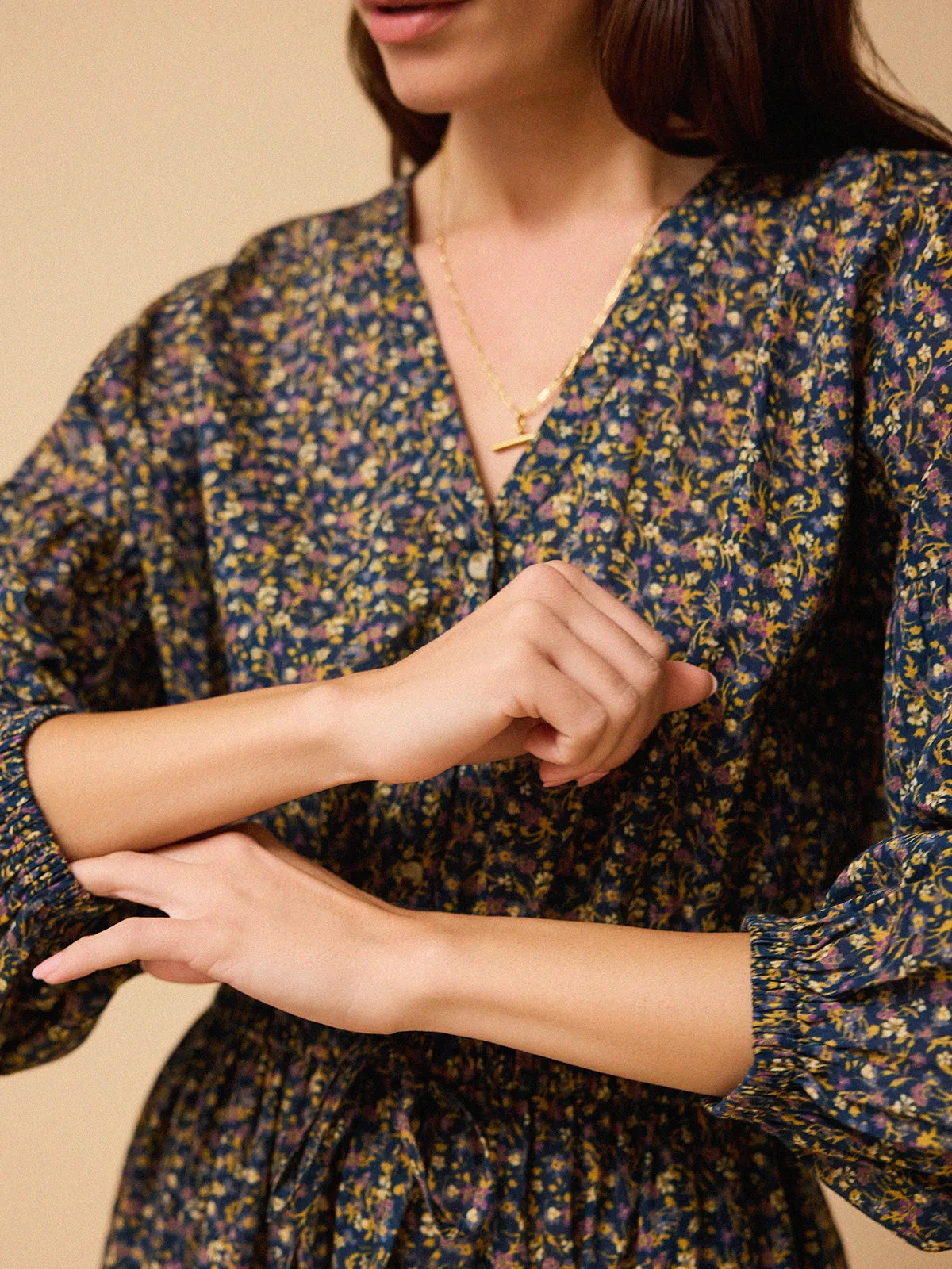 Kaia Ditsy Print Dress – Navy sold by iris product image thumbnail 4