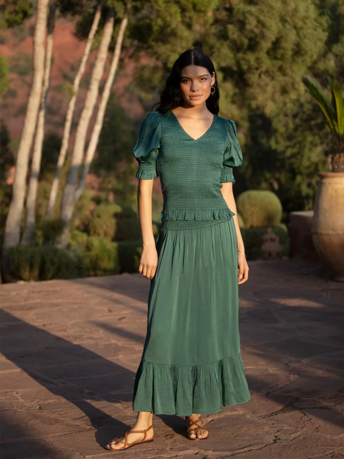 Andrea Satin Smocked Skirt – Sage sold by iris
