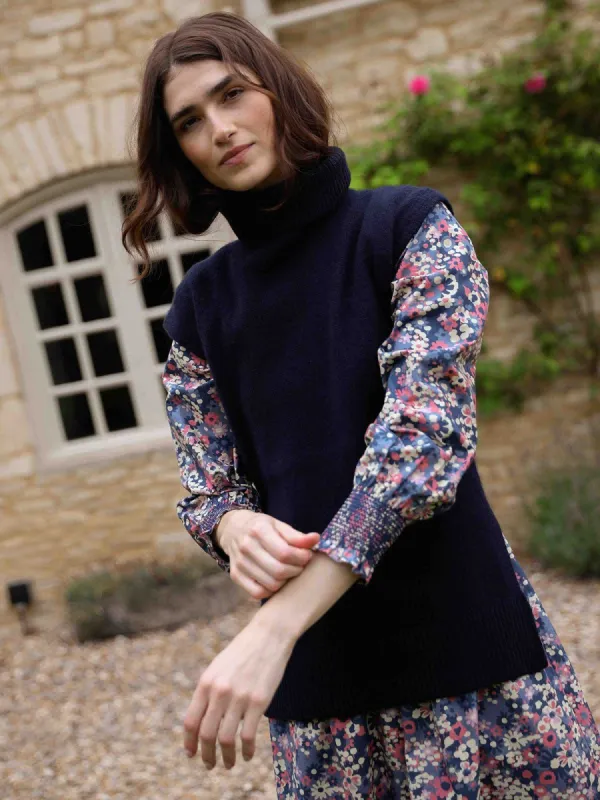 Ulla Roll Neck Navy Vest made by iris