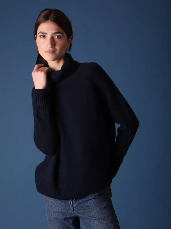 Ulla Navy Roll-Neck Cashmere-Blend Jumper sold by iris