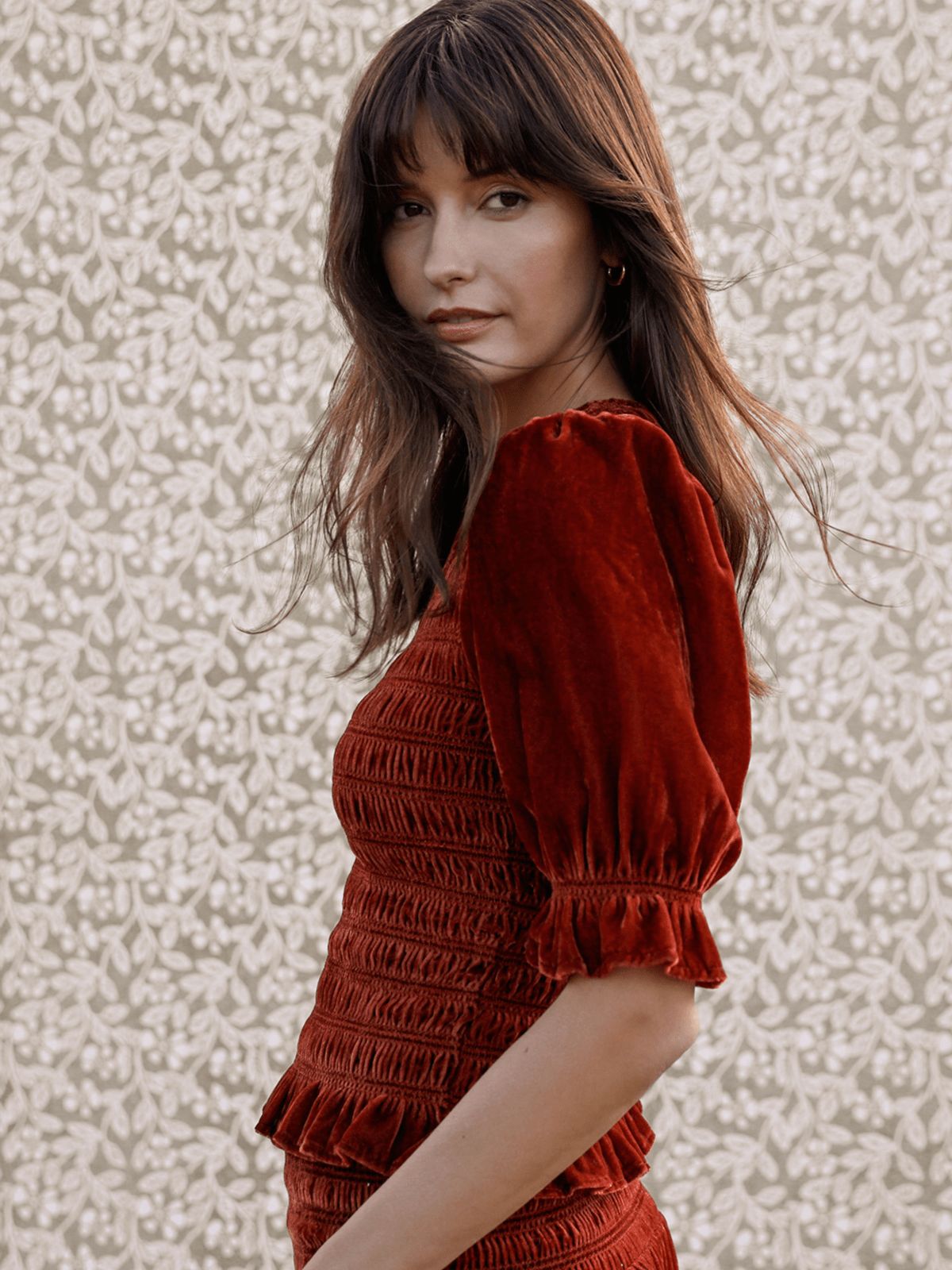 Raya Velvet Smocked Top- Rust sold by iris product image thumbnail 3