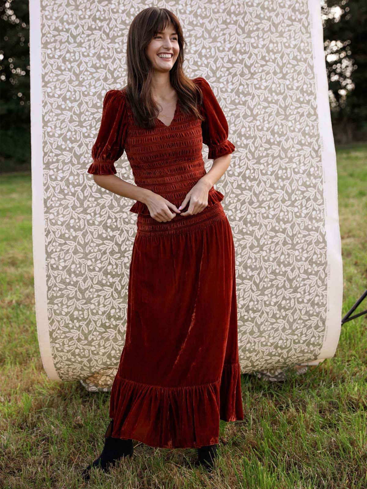 Raya Velvet Smocked Top- Rust sold by iris product image thumbnail 4