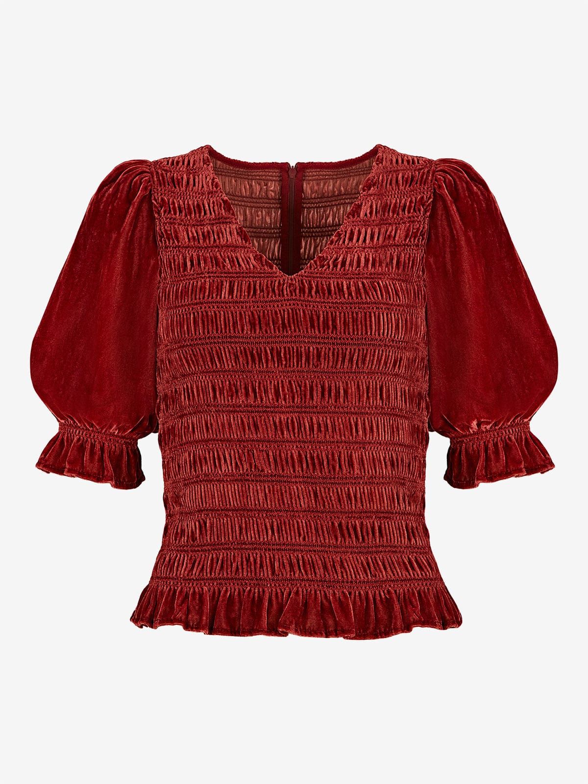 Raya Velvet Smocked Top- Rust sold by iris product image thumbnail 5