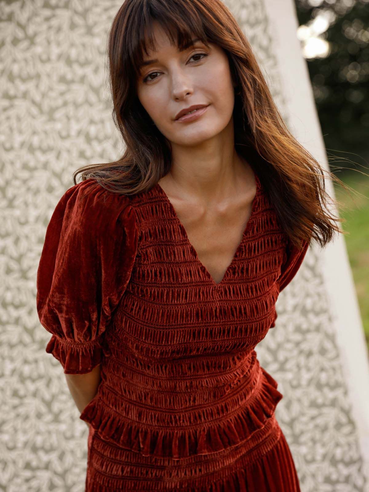 Raya Velvet Smocked Top- Rust sold by iris product image thumbnail 2