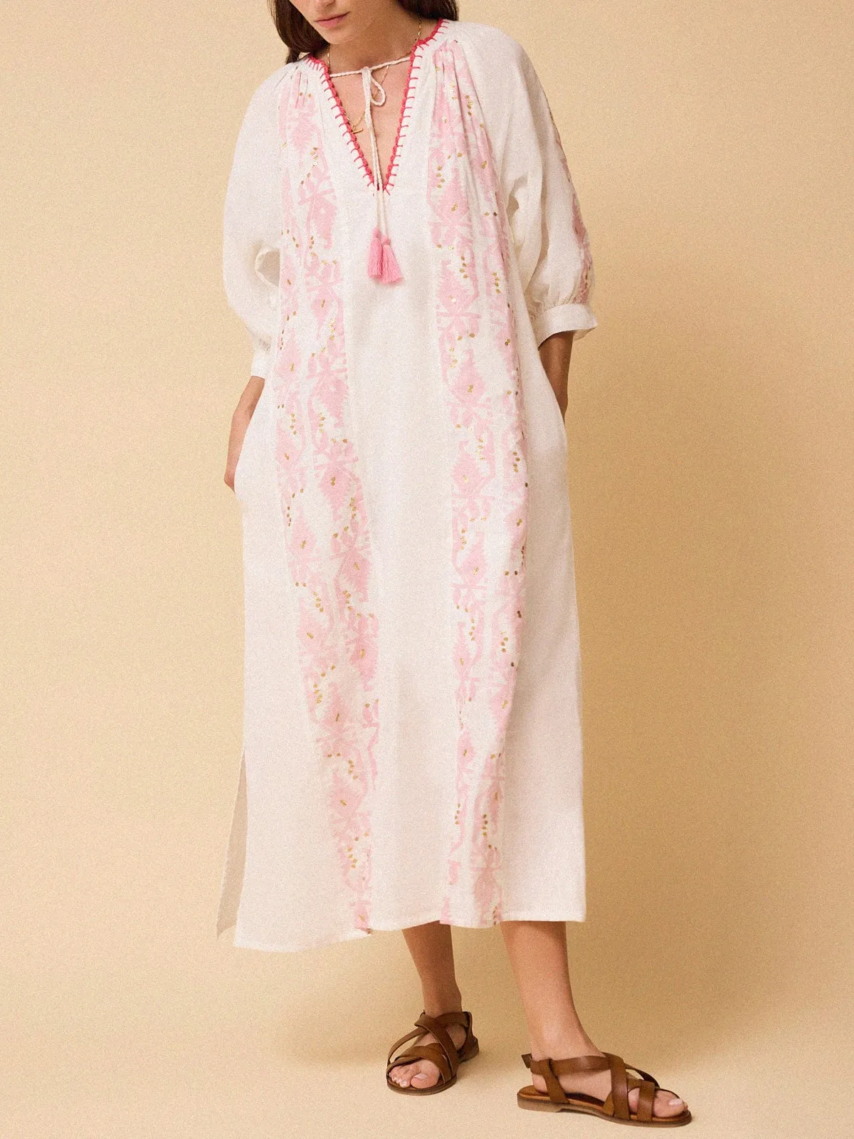 Long Embroidered Kaftan - White sold by iris product image thumbnail 2