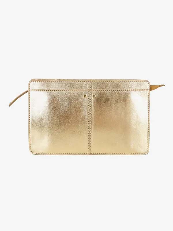 Mara Gold Leather Clutch sold by iris