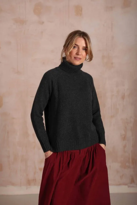 Ulla Charcoal-Grey Roll-Neck Cashmere-Blend Jumper sold by iris