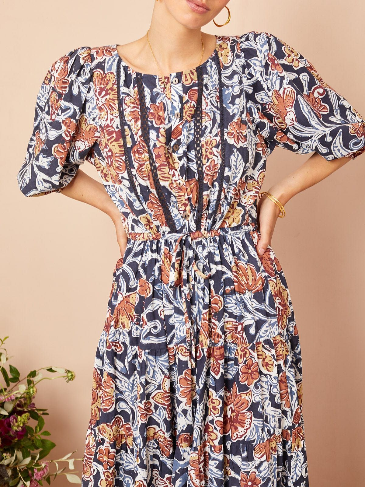 Mika Lace Insert Dress- Inky Floral Navy sold by iris product image thumbnail 4