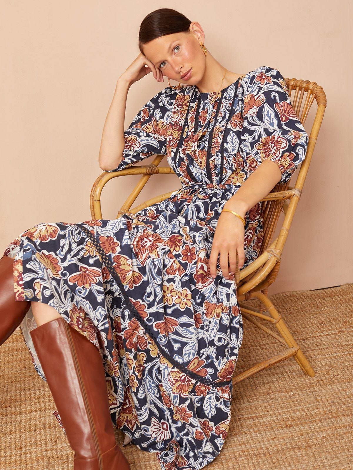 Mika Lace Insert Dress- Inky Floral Navy sold by iris product image thumbnail 5