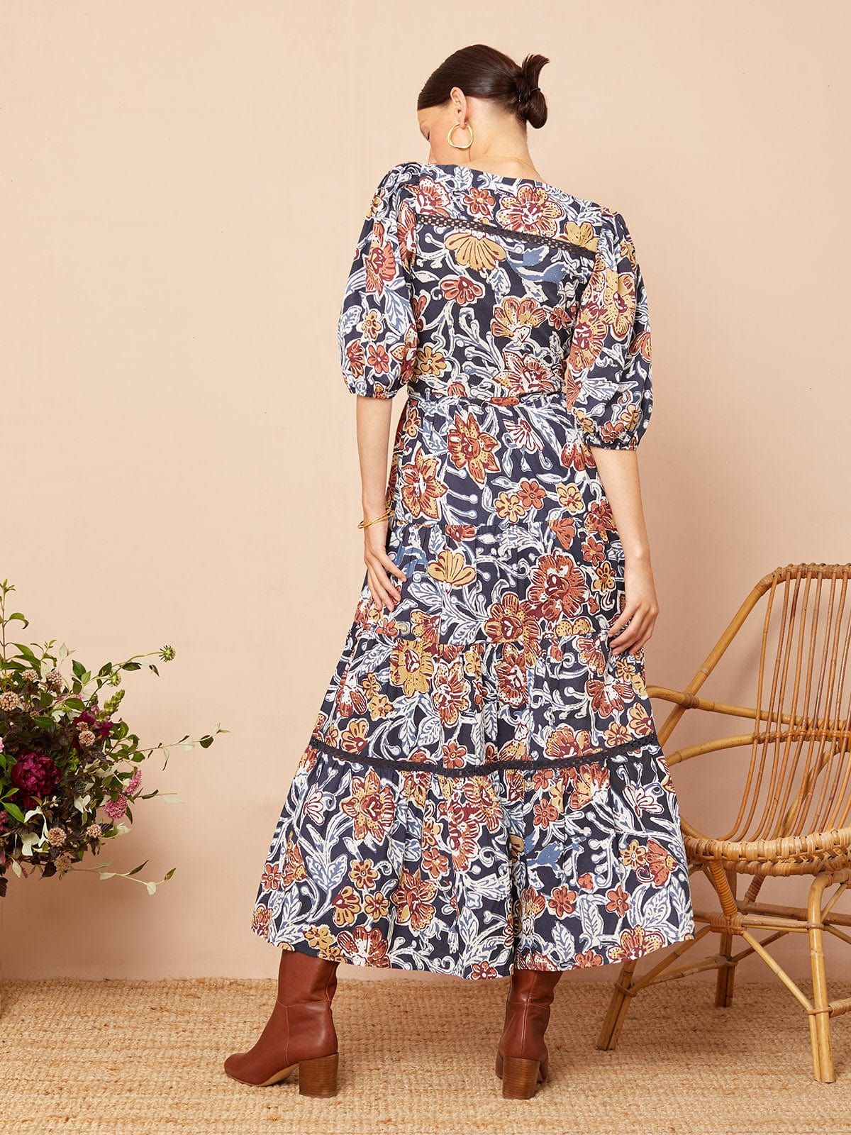 Mika Lace Insert Dress- Inky Floral Navy sold by iris product image thumbnail 2