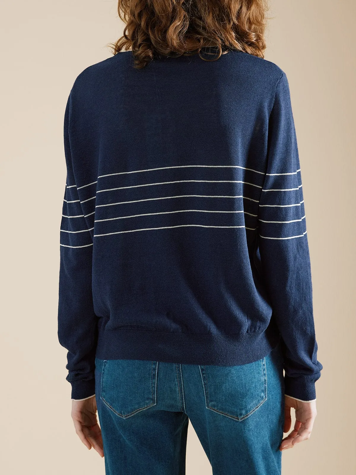 Emi Linen Stripe Top- Navy sold by iris product image thumbnail 4