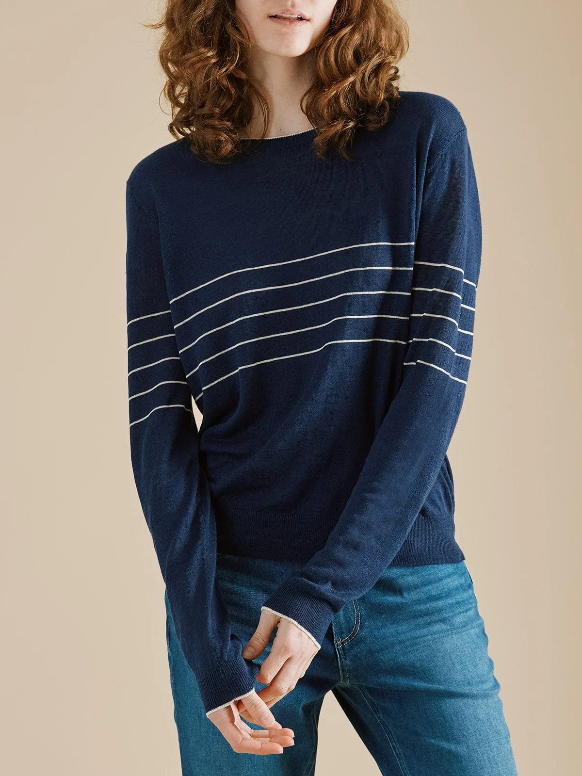 Emi Linen Stripe Top- Navy sold by iris product image thumbnail 2
