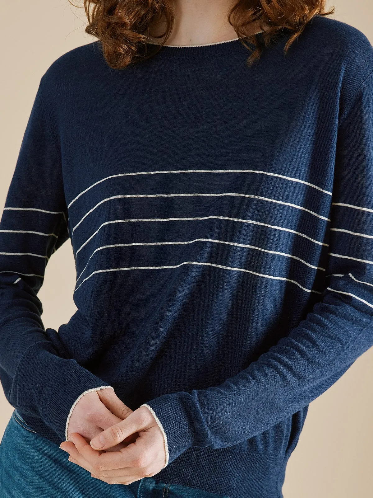 Emi Linen Stripe Top- Navy sold by iris product image thumbnail 3
