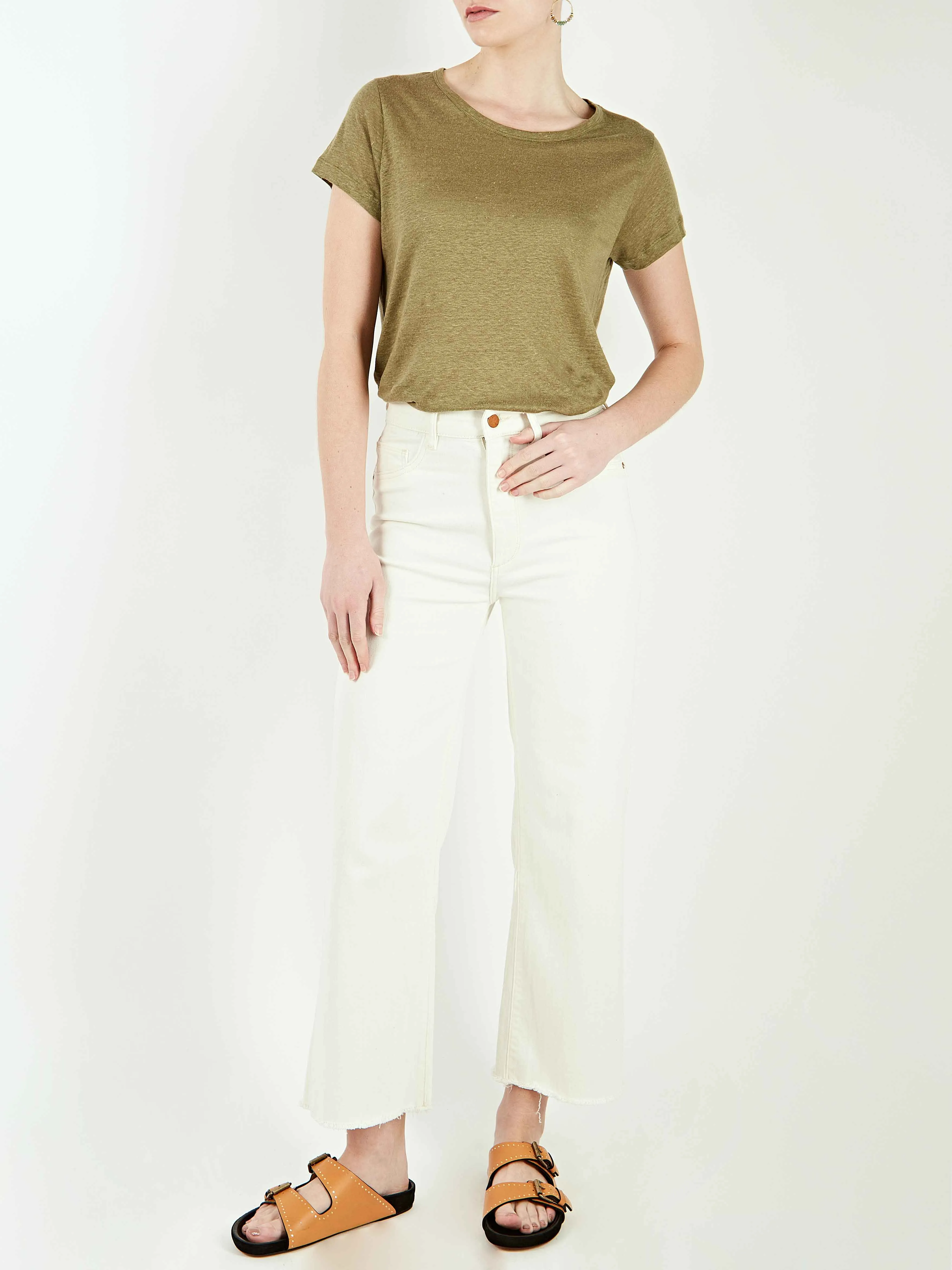 Ramla Khaki Linen Crew-Neck T-Shirt sold by iris product image thumbnail 4